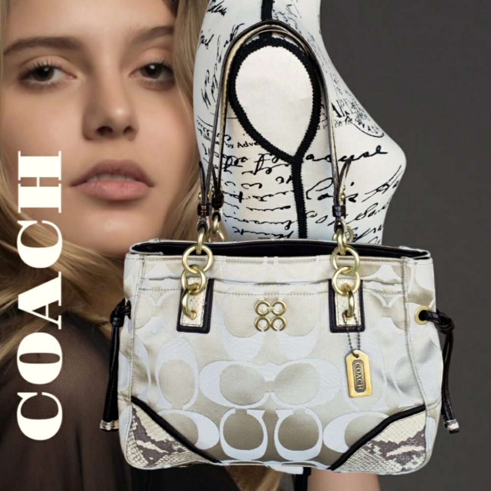 💯 COACH Signature Sateen & Snake Skin Shoulder Bag